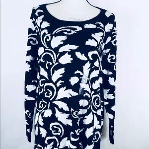 Charter Club Woman 3X Floral Sweater Black White